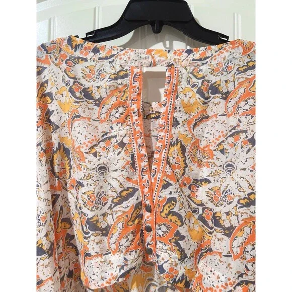 Free People Mini Pocket Dress Sun Ruffle Printed Long Sleeve Cut Out Back Button - Picture 7 of 12